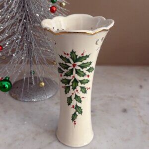 Lenox Holiday pierced bud vase-Holly & berry motif